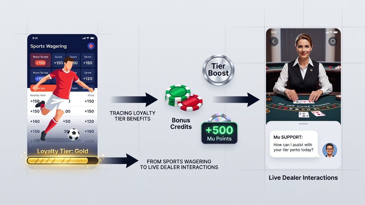 Illustration der Verknüpfung von Sportwetten-Stufen mit Live-Dealer-Boni in mobilen Apps